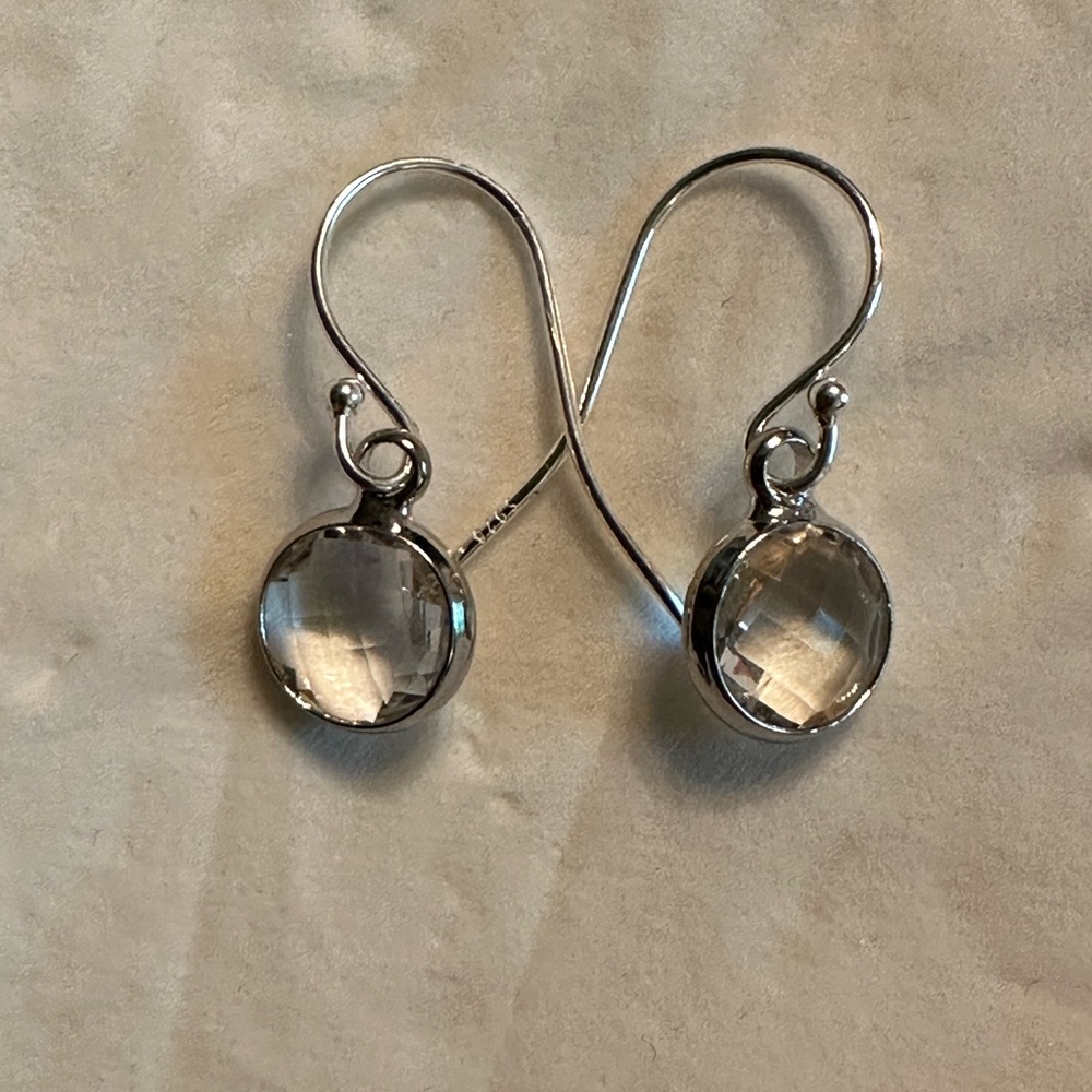 ARTISAN April Birthstone Crystal Pendant Charm Sterling Silver Earrings